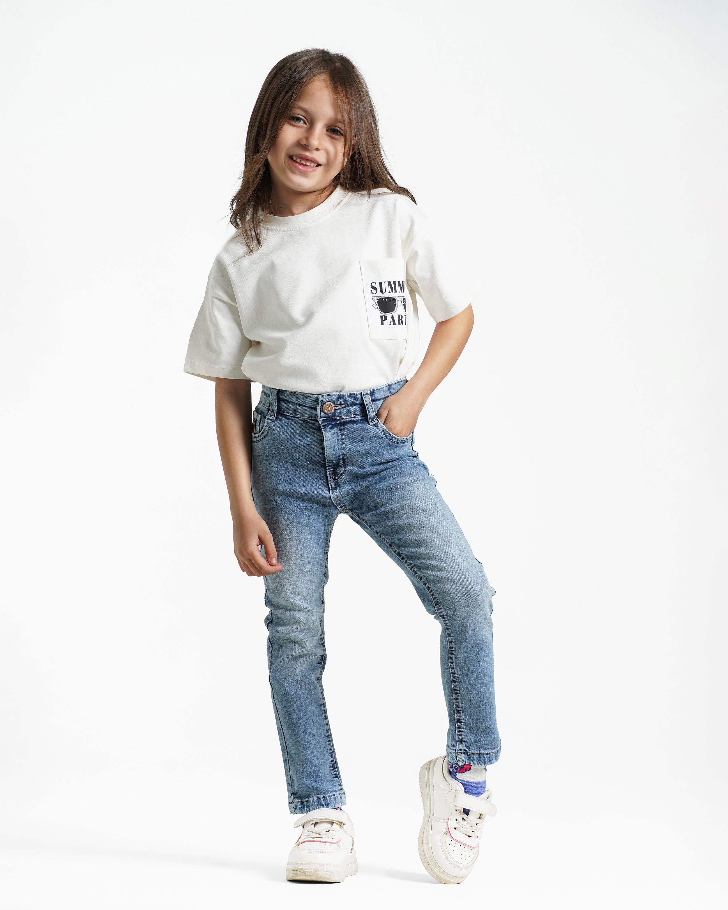 Girls Skinny Fit Stretch Jeans | Light Wash - Remint Kids Fashion