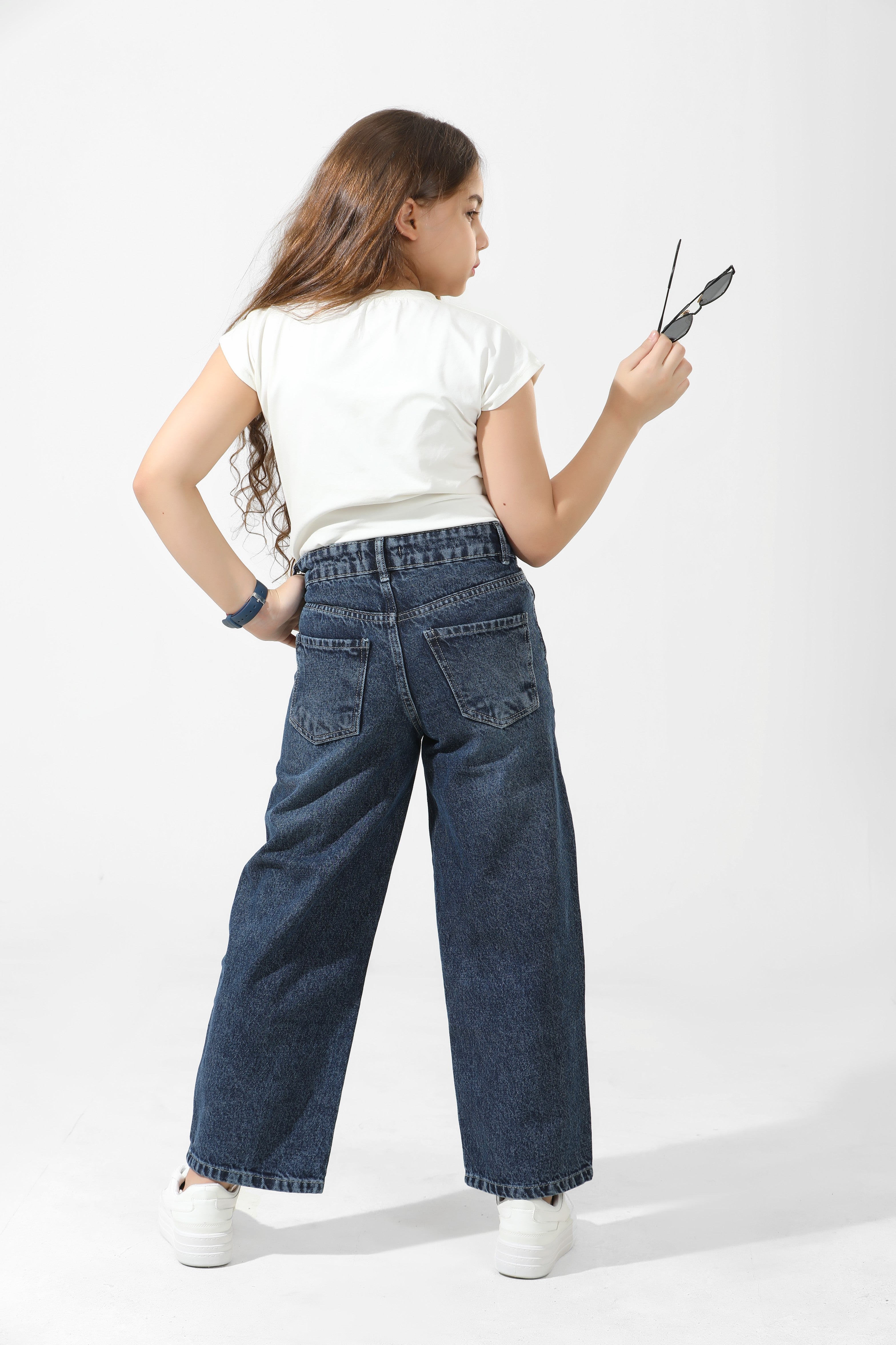 Girls Relaxed Fit WIDE LEG  Jeans (Dark Wash)