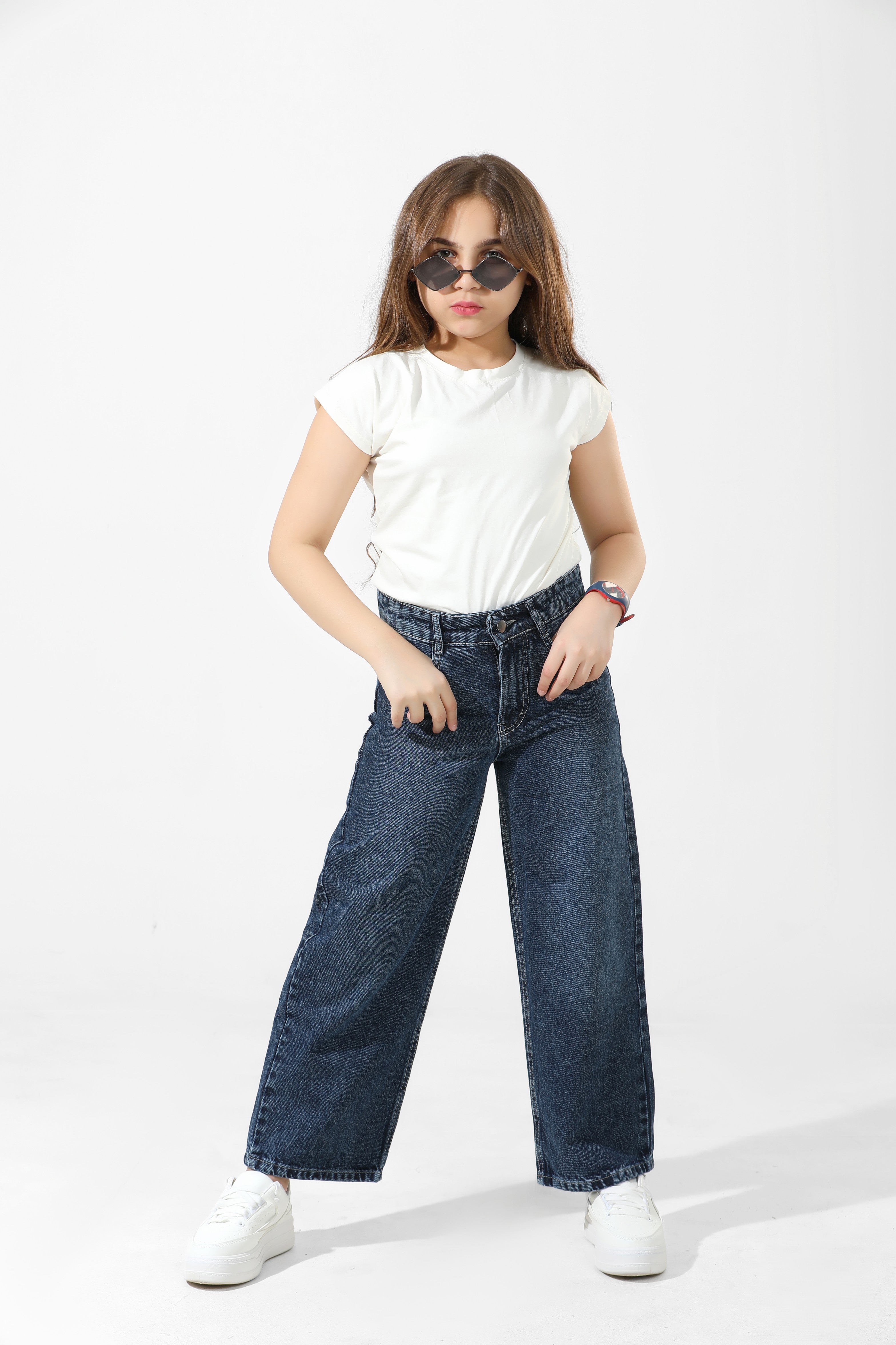 Girls Relaxed Fit WIDE LEG  Jeans (Dark Wash)