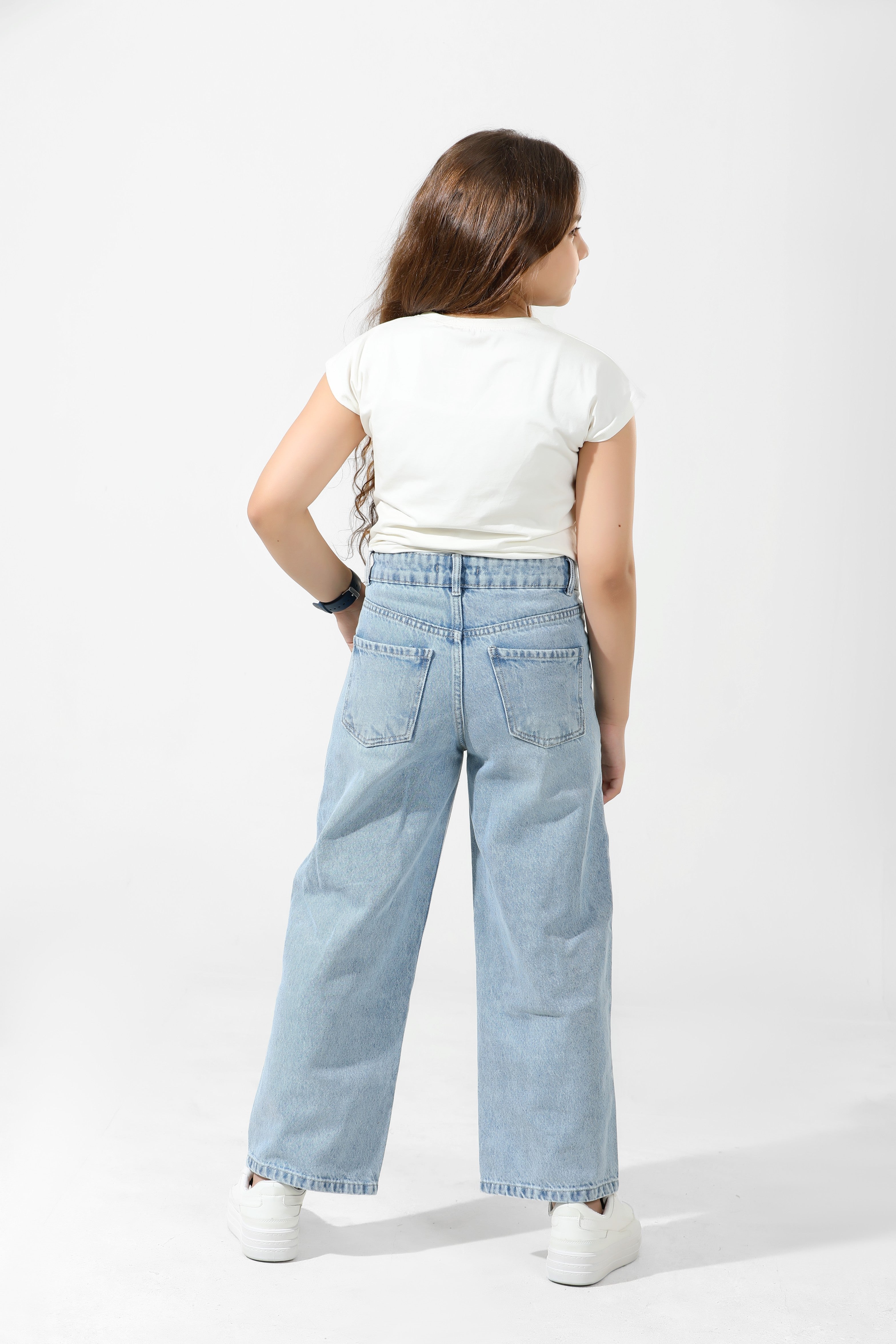 Girls Relaxed Fit WIDE LEG  Jeans (Light Wash)