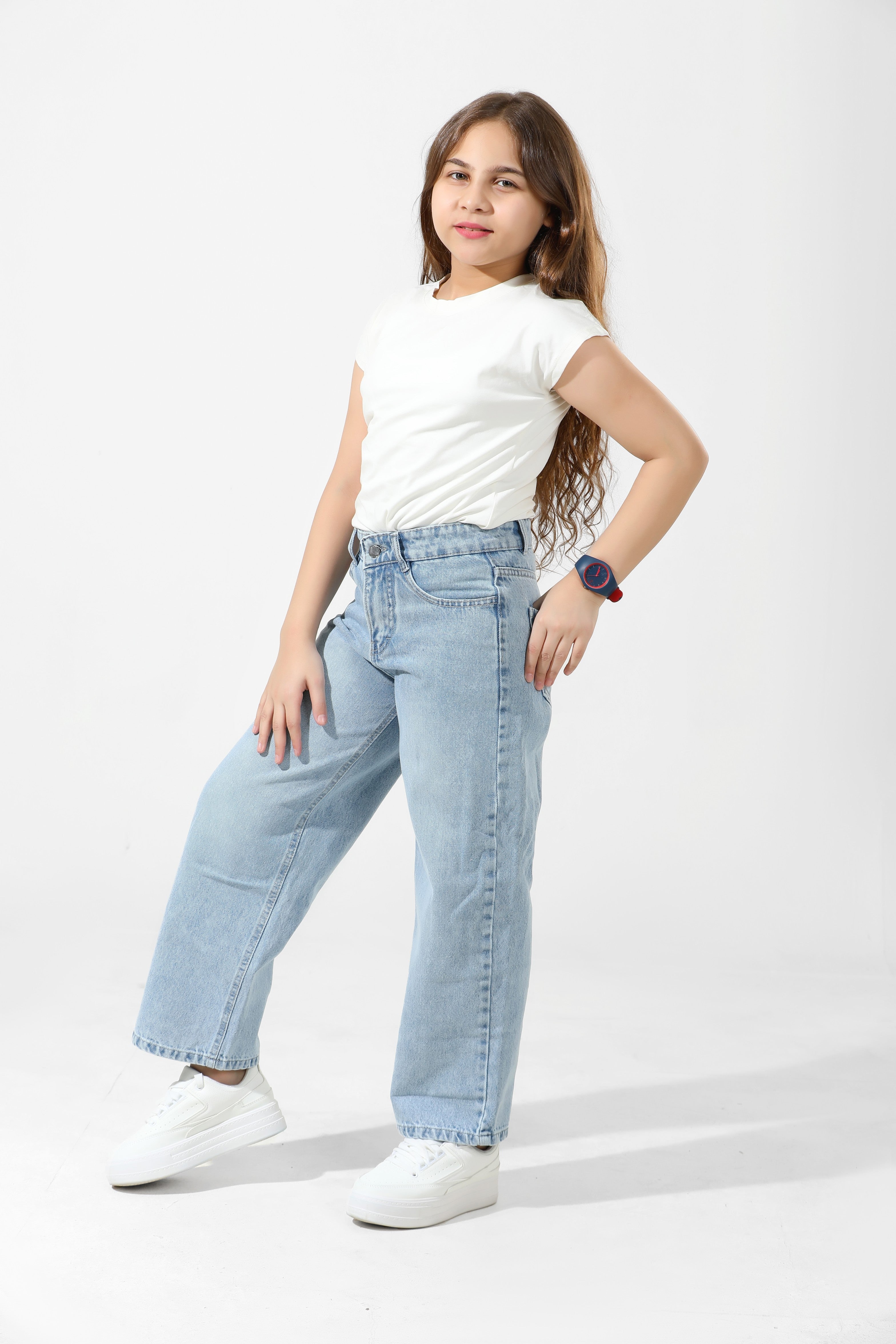Girls Relaxed Fit WIDE LEG  Jeans (Light Wash)