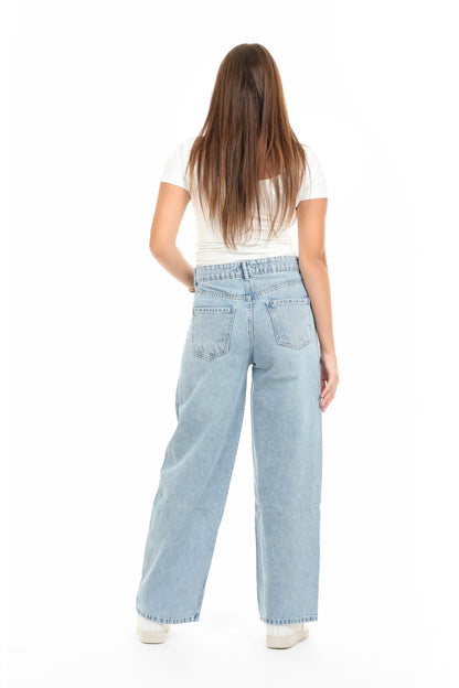 Girls Relaxed Fit WIDE LEG  Jeans (Light Wash)