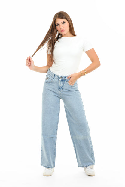 Girls Relaxed Fit WIDE LEG  Jeans (Light Wash)