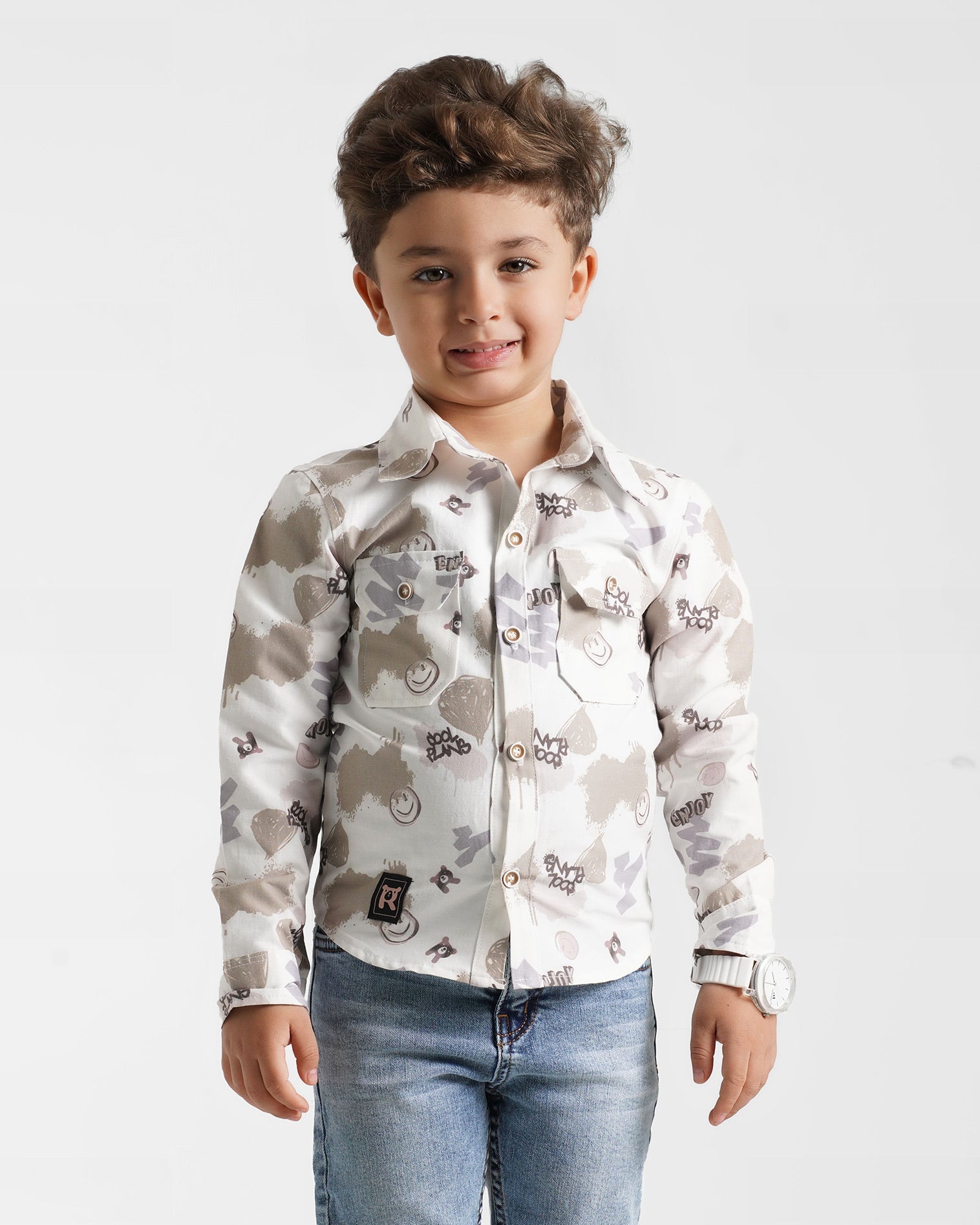 Boys Playful Graphic Collared Shirt | Patterned 902 - Remint Kids Fashion