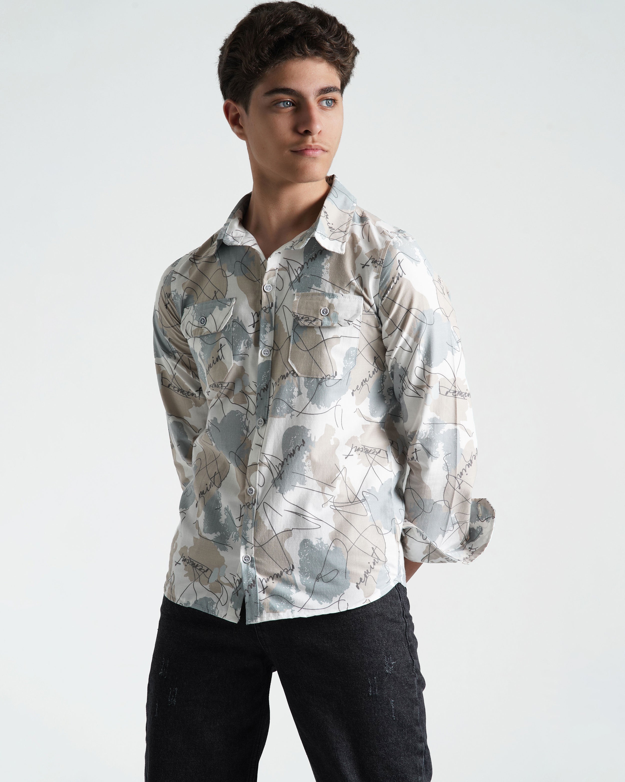 Teen Boys Abstract Print Button-Up Shirt | Patterned 921 - Remint Kids Fashion