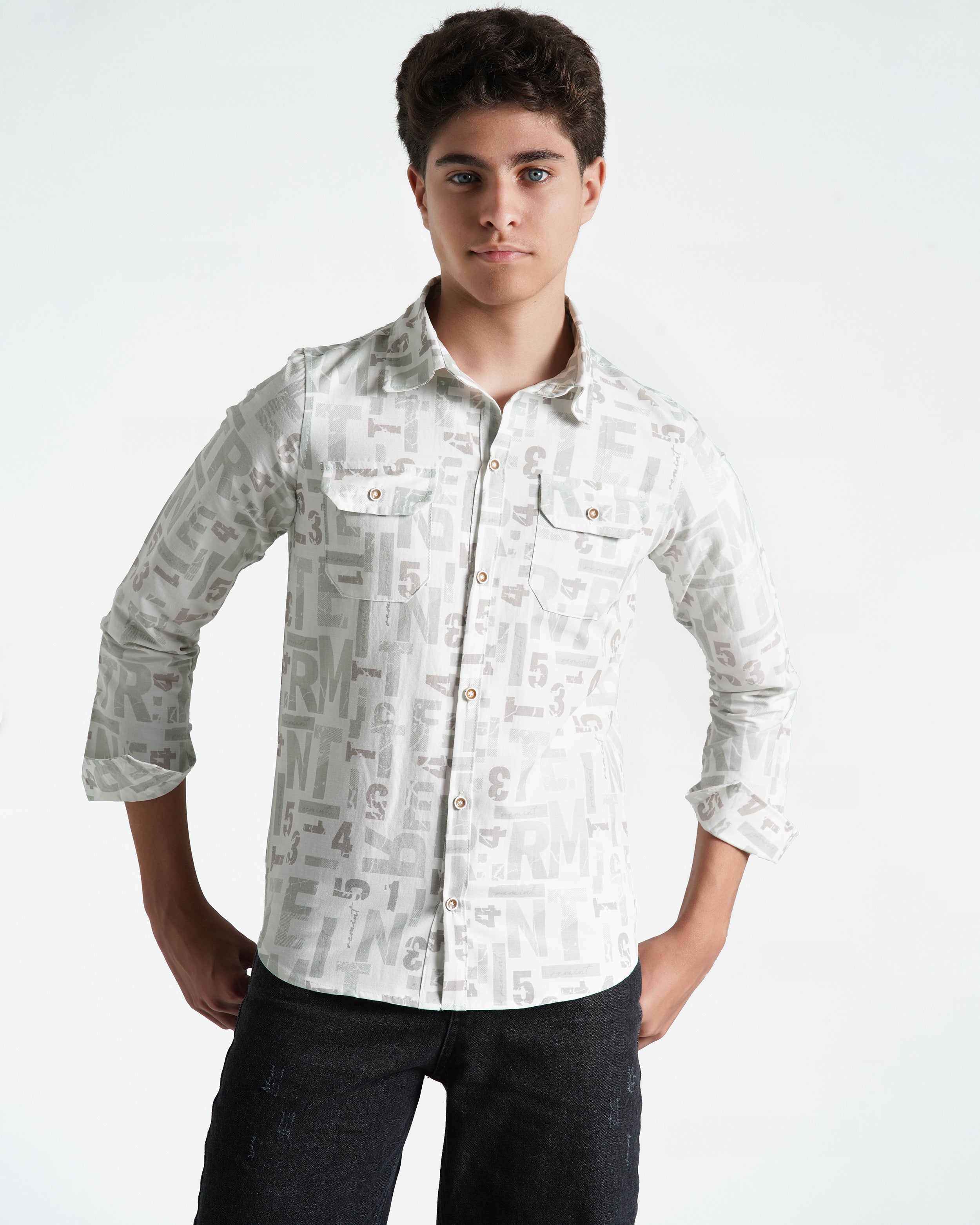Boys Text Pattern Casual Shirt | Patterned 922 - Remint Kids Fashion