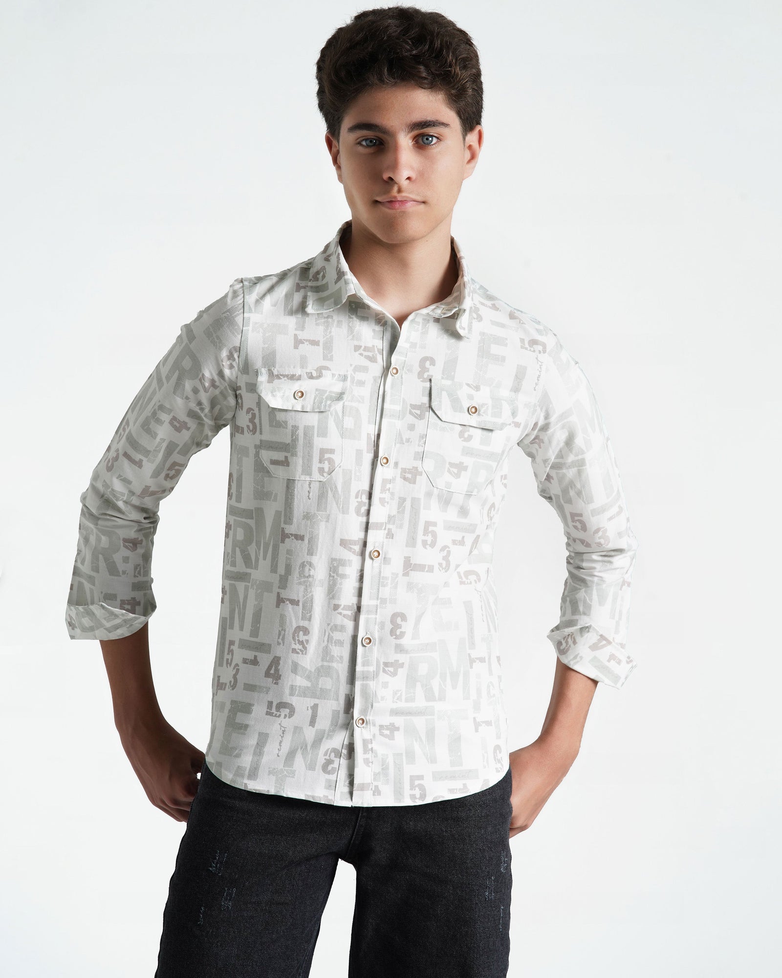Boys Text Pattern Casual Shirt | Patterned 922 - Remint Kids Fashion