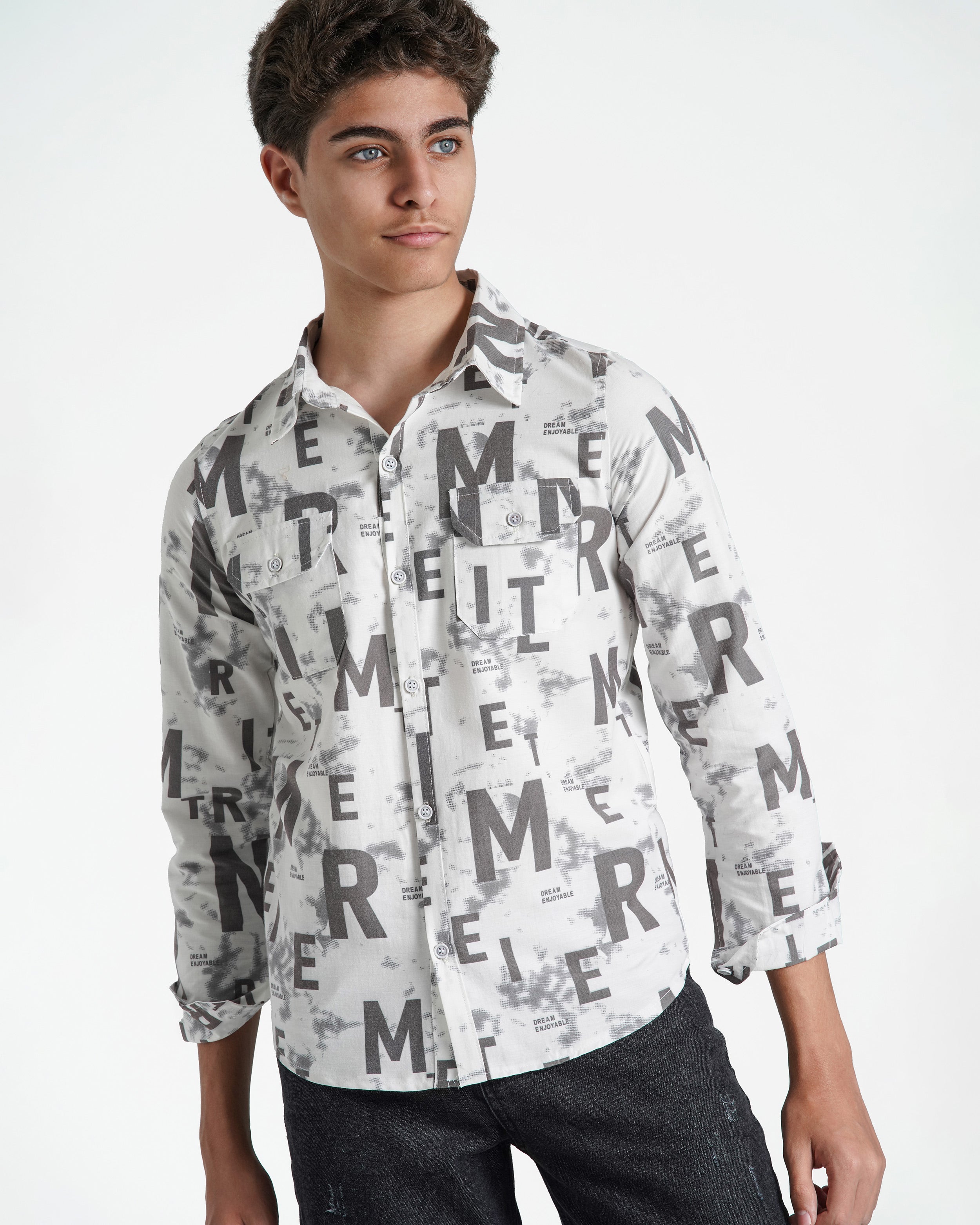 Teen Boys Bold Letter Print Shirt | Patterned 923 - Remint Kids Fashion